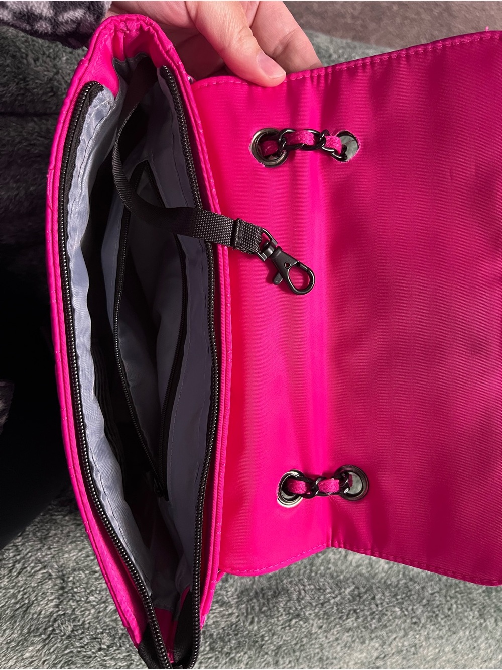 Hot Pink Quilted Shoulder Bag with Chain Strap - Picture 3 of 8